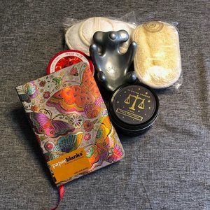 Relaxation / Quiet time kit - blank journal, massager, candles, and loufas NWOT